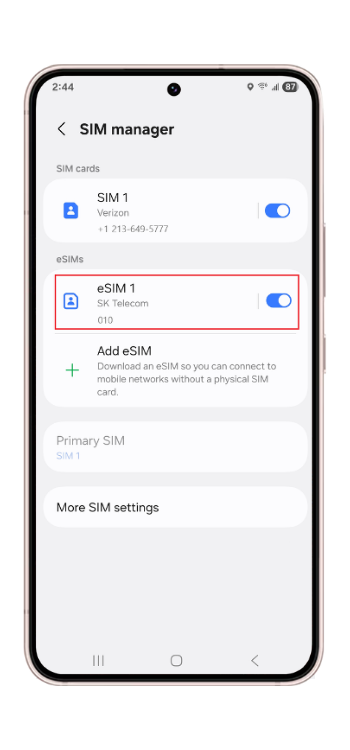eSIM 1 활성화