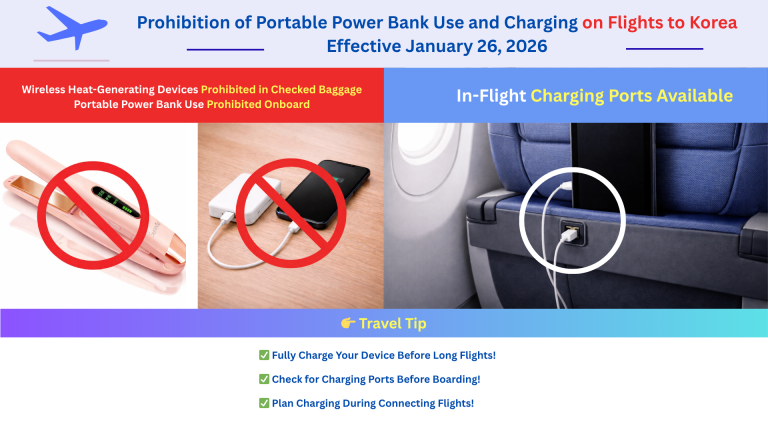 Korea travel in-flight power bank usage restriction and charging guidelines image
