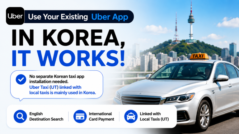 Guide image for using the Uber app from the U.S. in Korea