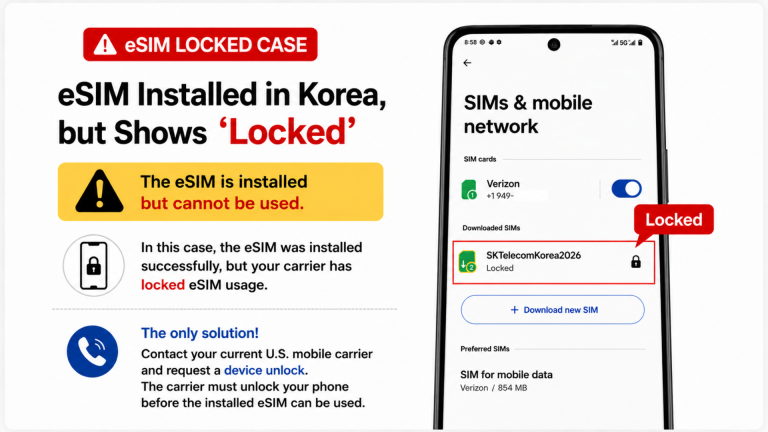 Android eSIM locked after installation with a Locked message